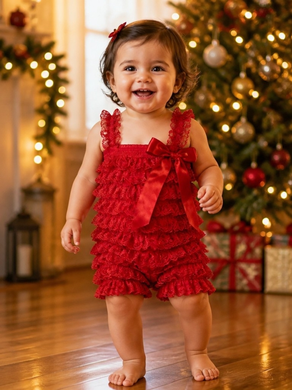 Red Lace Petti Romper 9-18M Baby Christmas Satin Bow Pink Paisley Boutique New